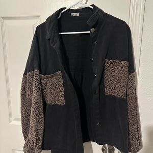 POL Black Jacket with Leopard Print Accents